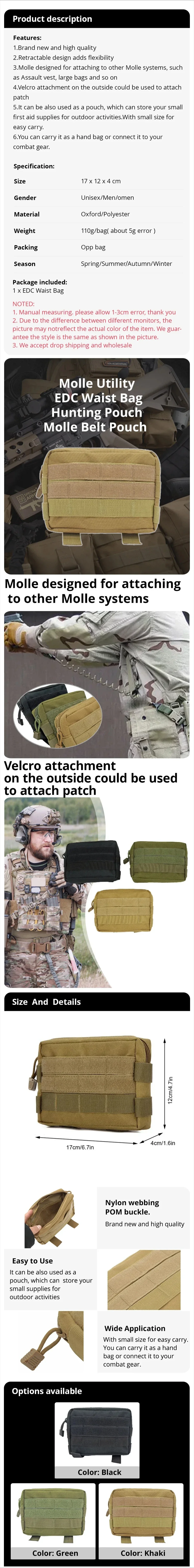 Bolsa táctica Molle Utility EDC para cinturón