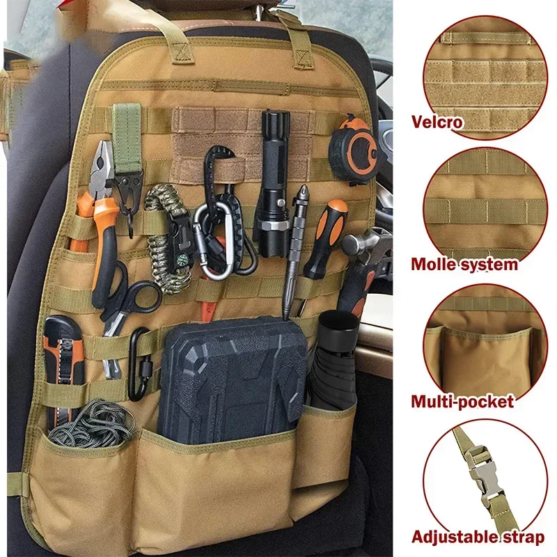 Molle-organizador trasero de asiento de coche, bolsa de almacenamiento de Panel, accesorios universales de caza, funda protectora para asiento de vehículo de viaje, bolsa de herramientas EDC