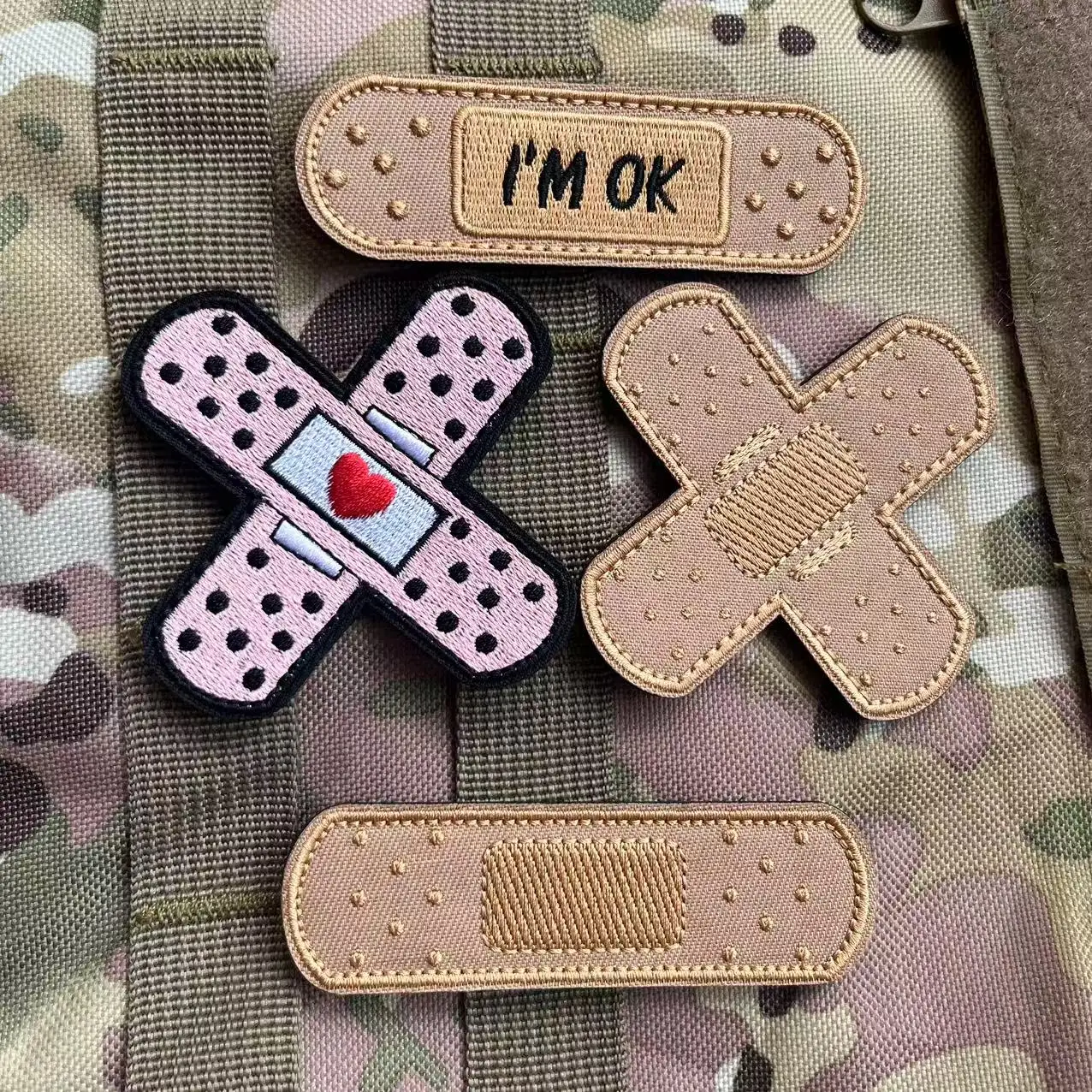 Parches para heridas I'm OK, insignias de moral, emblema bordado con gancho y bucle, parches tácticos OK para ropa, pegatina para mochila