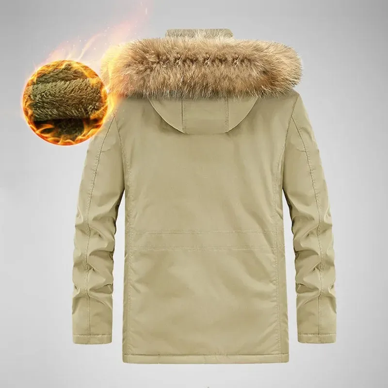 Chaqueta con capucha con múltiples bolsillos para hombre, abrigo grueso de terciopelo, Parkas cálidas informales con cremallera, tácticas militares, abrigo suelto de talla grande, 8XL, Invierno - imagen 4