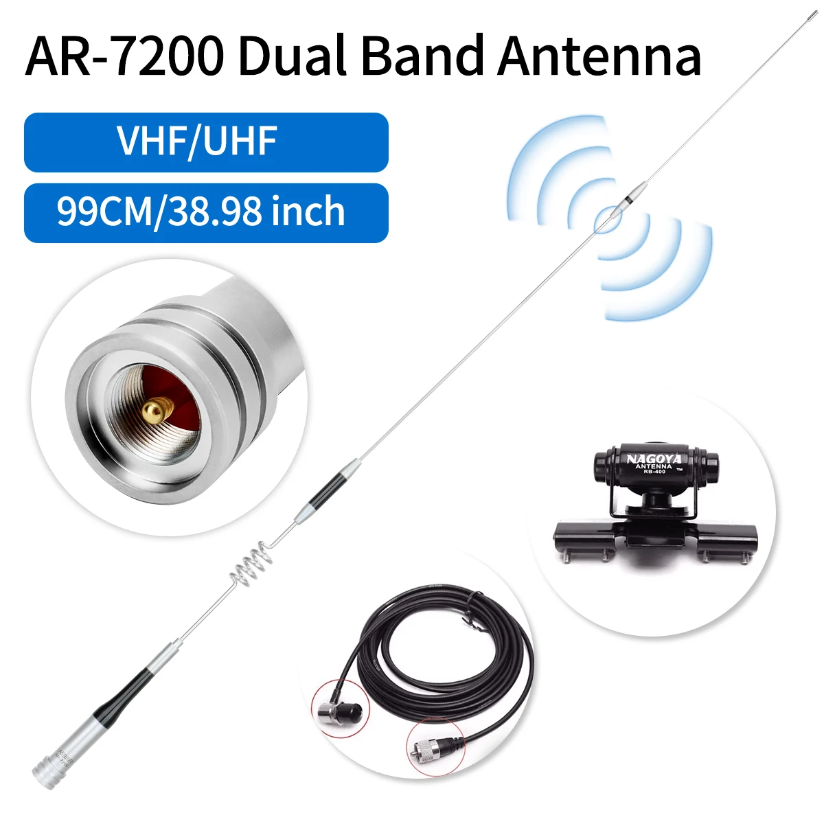 ABBREE AR-7200 Radio móvil para coche antena de doble banda de alta ganancia PL259 VHF UHF para AR-2520 BJ-318 KT-8900 TH-9800 SG-7200 Radio