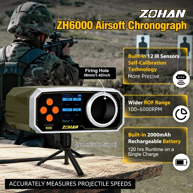 ZOHAN-cronógrafo Airsoft BBS, cronógrafo de Paintball, retroiluminación LCD, probador de velocidad de pistola Airsoft recargable para disparar - imagen 2