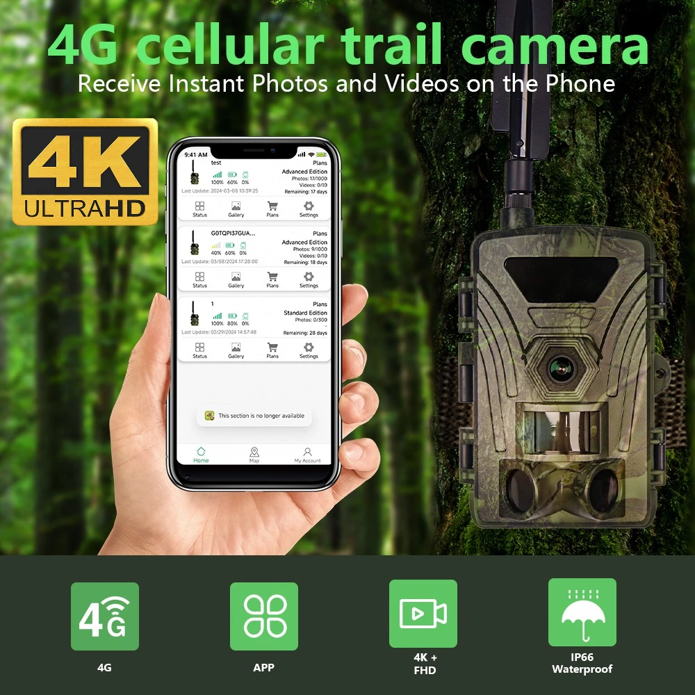 PR802LTE 4G cámara de rastreo de caza 60/48/42 MP 4K cámara salvaje inalámbrica transmisión de fotos celular cámara de juego de vigilancia en exterior - imagen 2
