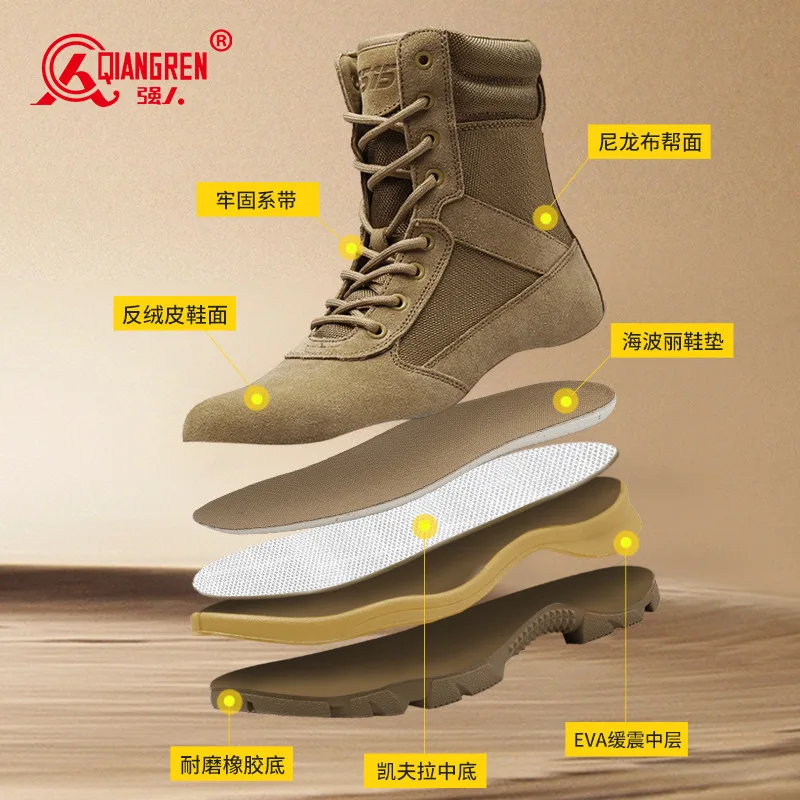 Zapatos de senderismo de cuero de vaca para hombre, zapatillas de montaña, botas de caza impermeables, botines tácticos de combate en el desierto, parte superior alta - imagen 5