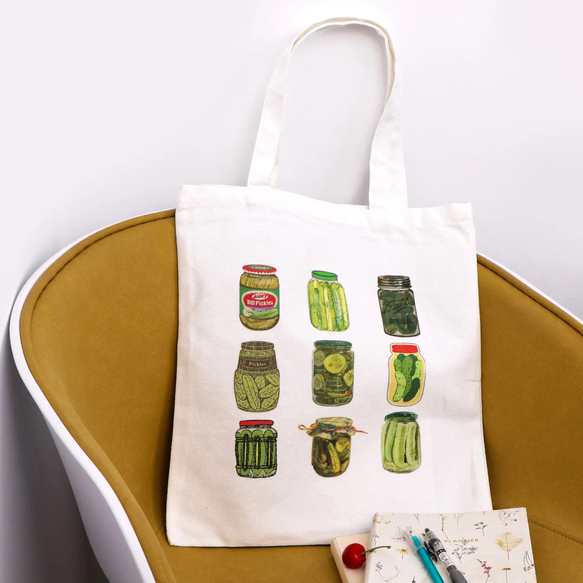 Bolso de mano de lona de pepino, bolso de compras para mujer, bolso de hombro de colegio plegable, bolsa de almacenamiento de moda - imagen 4