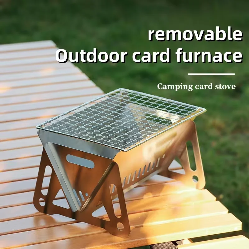 Estufa de leña plegable para exteriores, quemador de acero inoxidable, estufa de barbacoa, suministros de Camping, estufa de carbón portátil - imagen 3