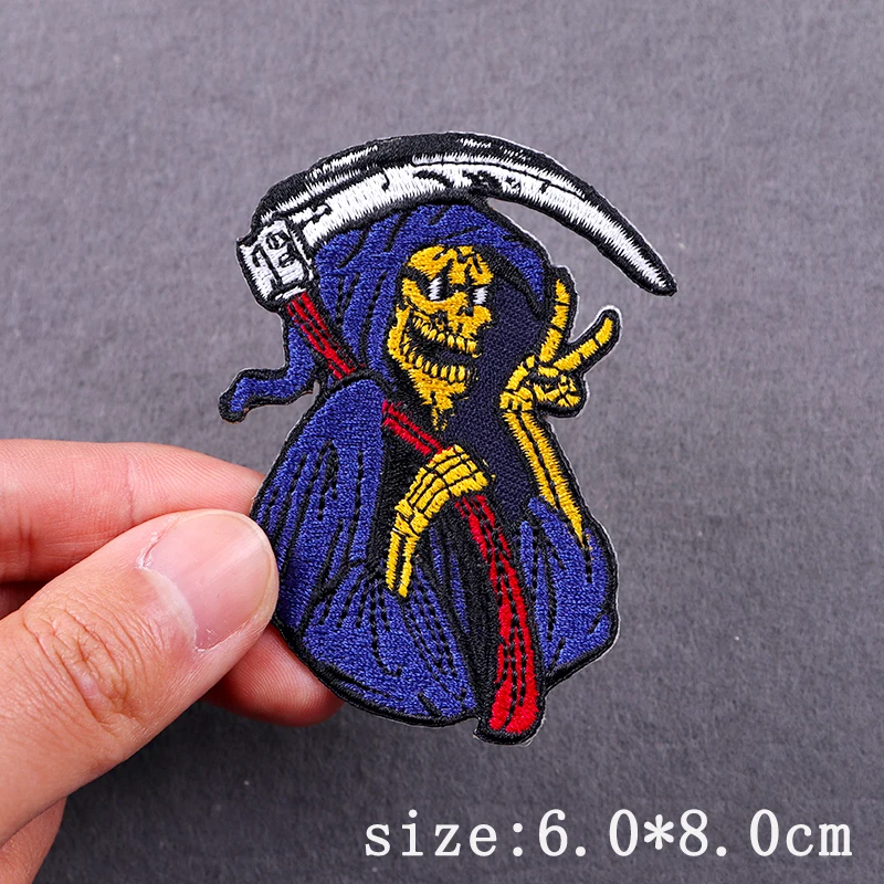 Grim Reaper parches bordados para planchar en la ropa, parches termoadhesivos para ropa, Hip Hop, Punk, bordado, decoración - imagen 3