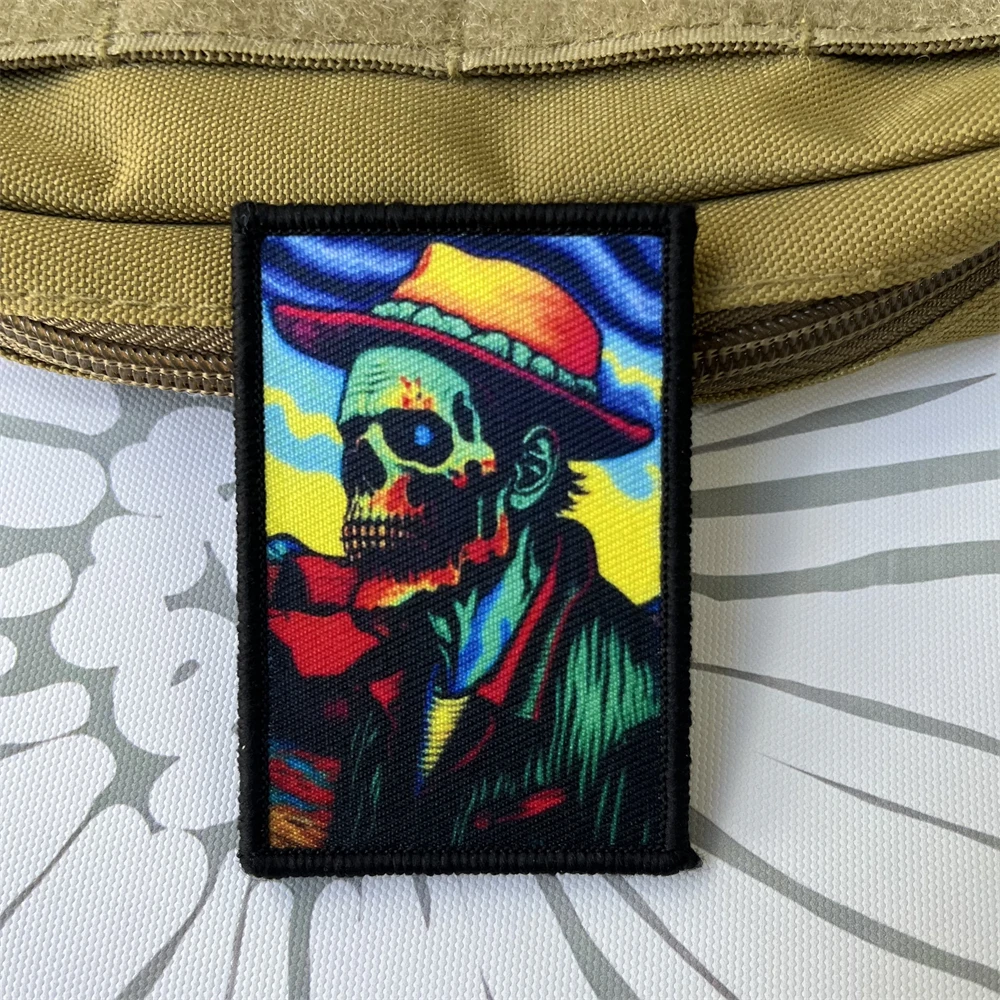 Parches tácticos de moral divertidos de Zombie Van Gogh para ropa, parche de gancho y bucle impreso, pegatina para mochila militar - imagen 4