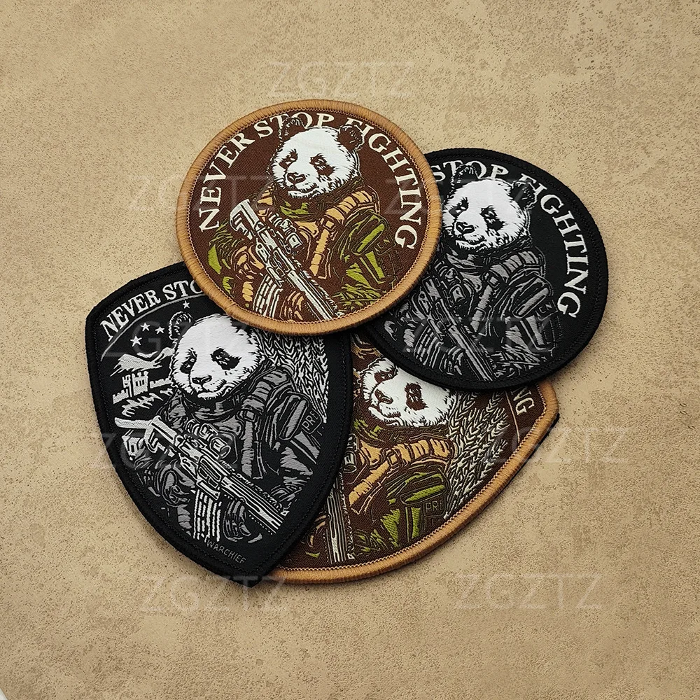 Parches de gancho y bucle bordados de Panda táctico "Para dejar de lucha" para ropa al aire libre insignia de moral táctica de moda militar - imagen 3
