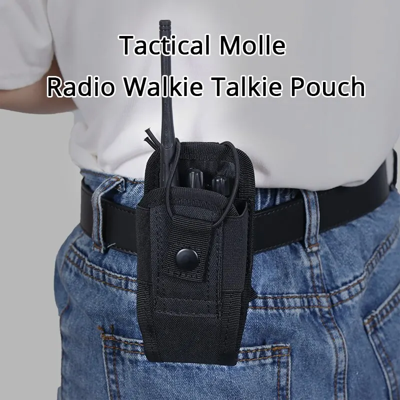 Bolsa táctica para walkie-talkie 600D, bolsa negra Oxford Molle para Radio, soporte portátil para teléfono para deportes de caza al aire libre, funda para interfono - imagen 5