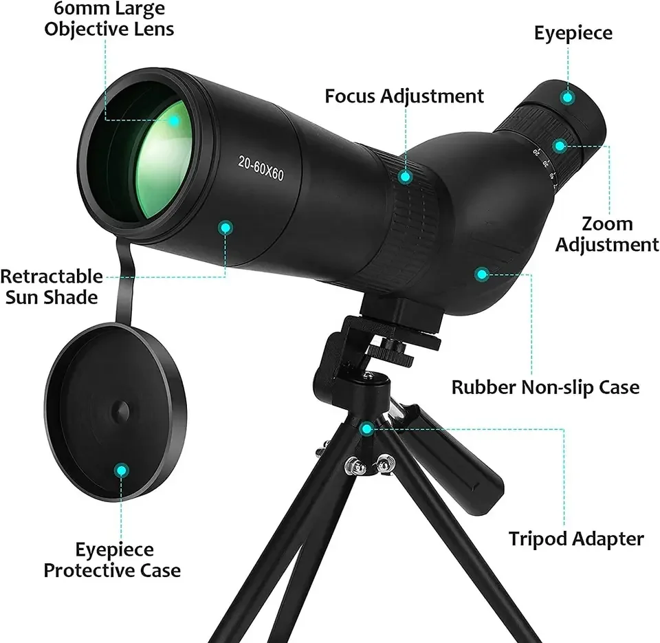 Potente telescopio Monocular con Zoom 20-60X60, prisma Bak4, resistente al agua, antiniebla, para acampar, observación de aves, paisaje, observación, alcance para teléfono - imagen 5