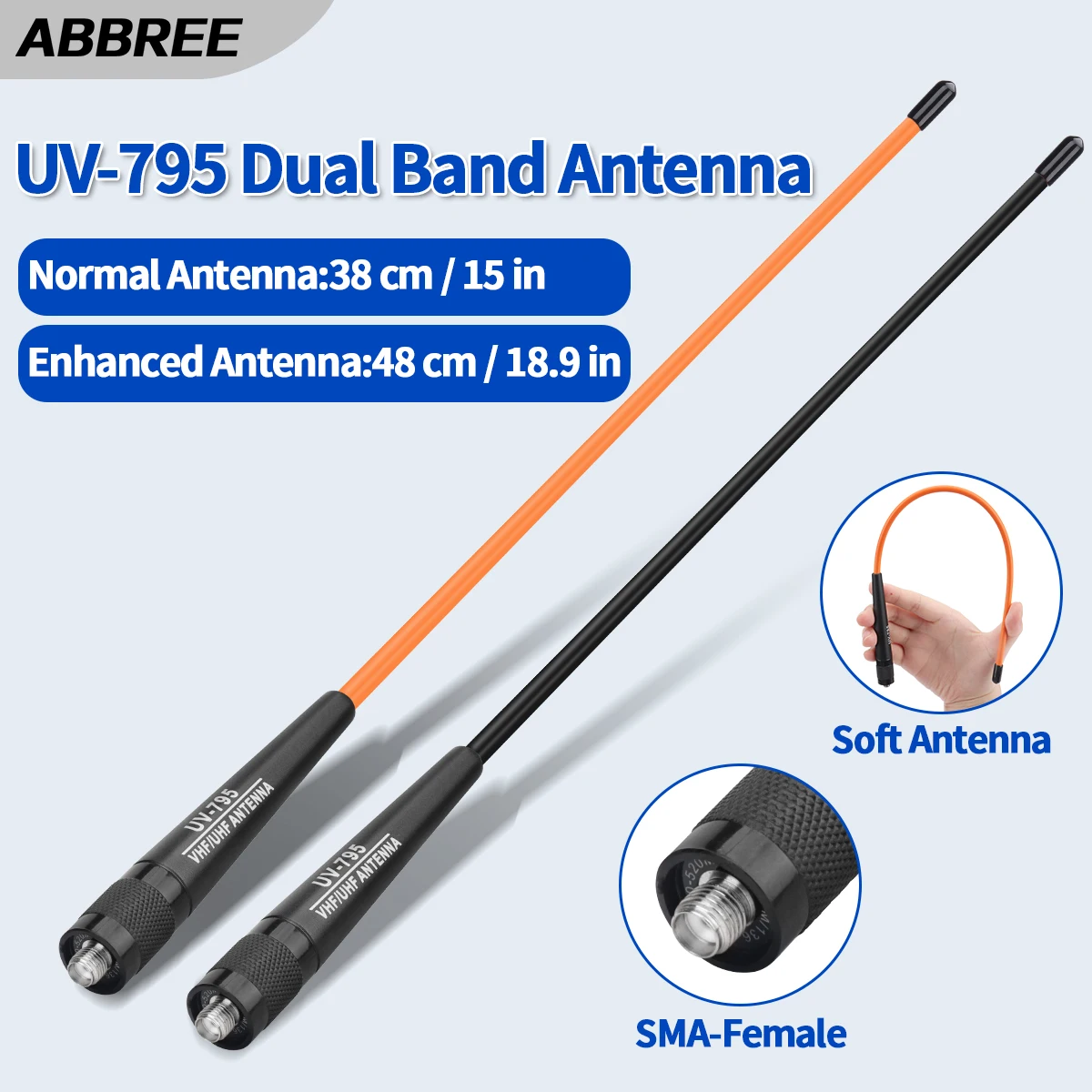 ABBREE antena walkie talkie UHF/VHF hembra SMA alta ganancia