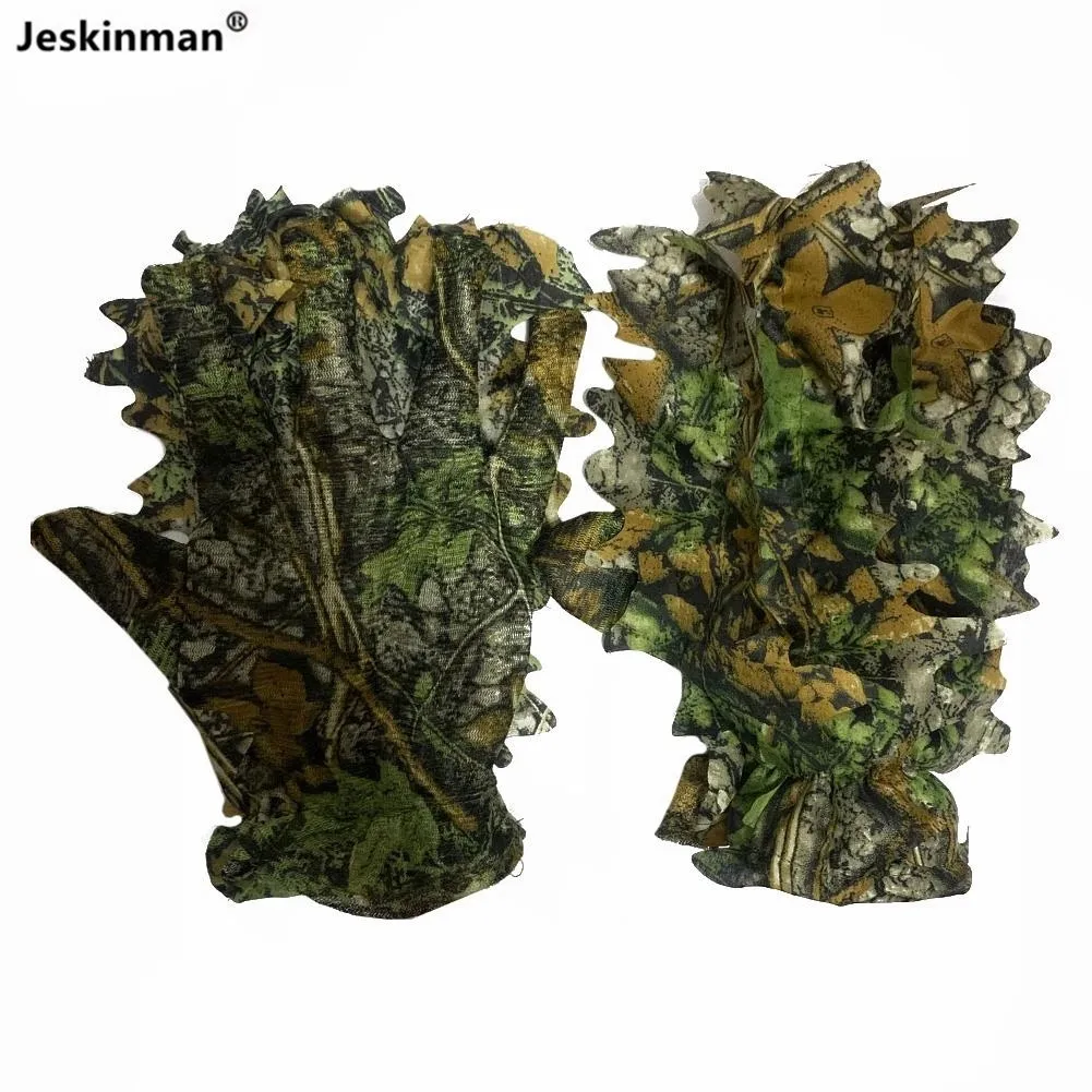Guantes de pesca de caza de camuflaje biónico de Hojas de arce 3D, juegos CS, combate, Cosplay, piel fina, fotografía de jungla, guantes transpirables