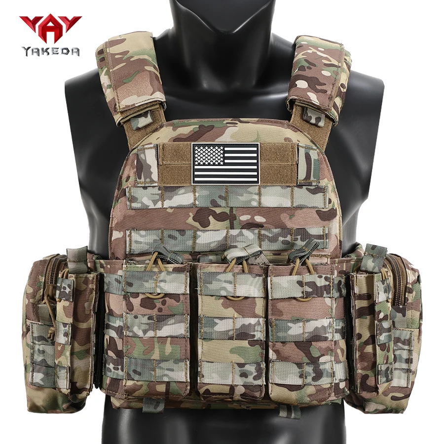 YAKEDA El chaleco de caza de seis piezas viene con un bolso triple para equipamiento y un bolso grande y varios colgado en la parte posterior