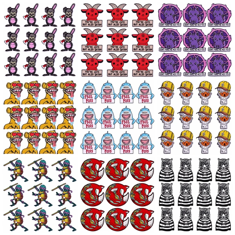 Parche bordado de Animal Punk para ropa, pegatinas de bucle de gancho DIY, 10 piezas por lote