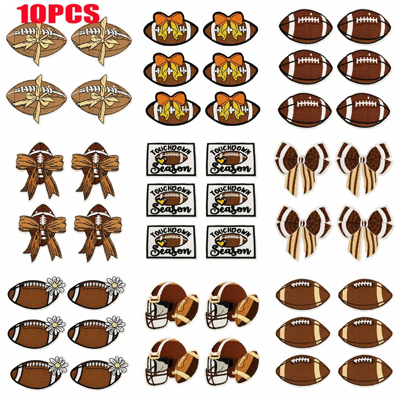 10 Uds. Parches bordados de Rugby de dibujos animados, parche decorativo para ropa, parches para planchar para ropa, bordado, insignias para coser/planchar DIY