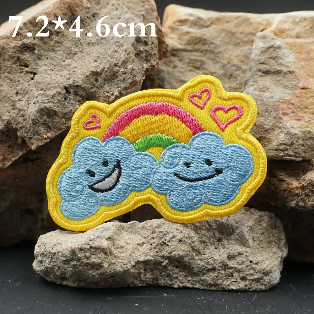 Parches bordados de arcoíris sonriente, aplique de etiqueta de costura, banda de motorista punk, insignias de ropa de Rock con respaldo de gancho - imagen 3