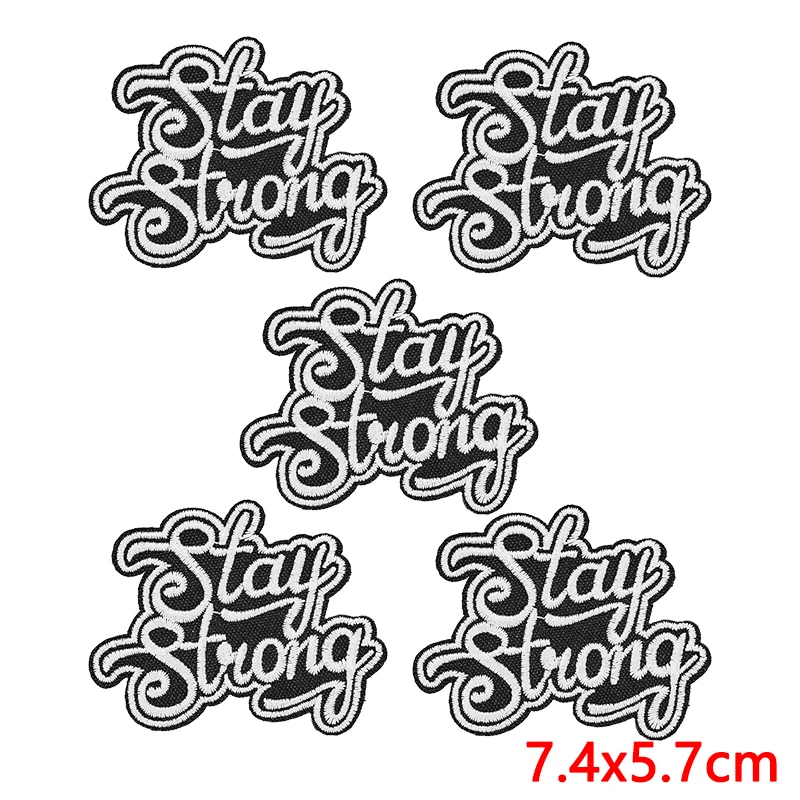 10 unids/lote, parche bordado con eslogan de letras, parches negros para planchar para ropa, parches termoadhesivos, chaquetas, sombreros, mochila DIY - imagen 3