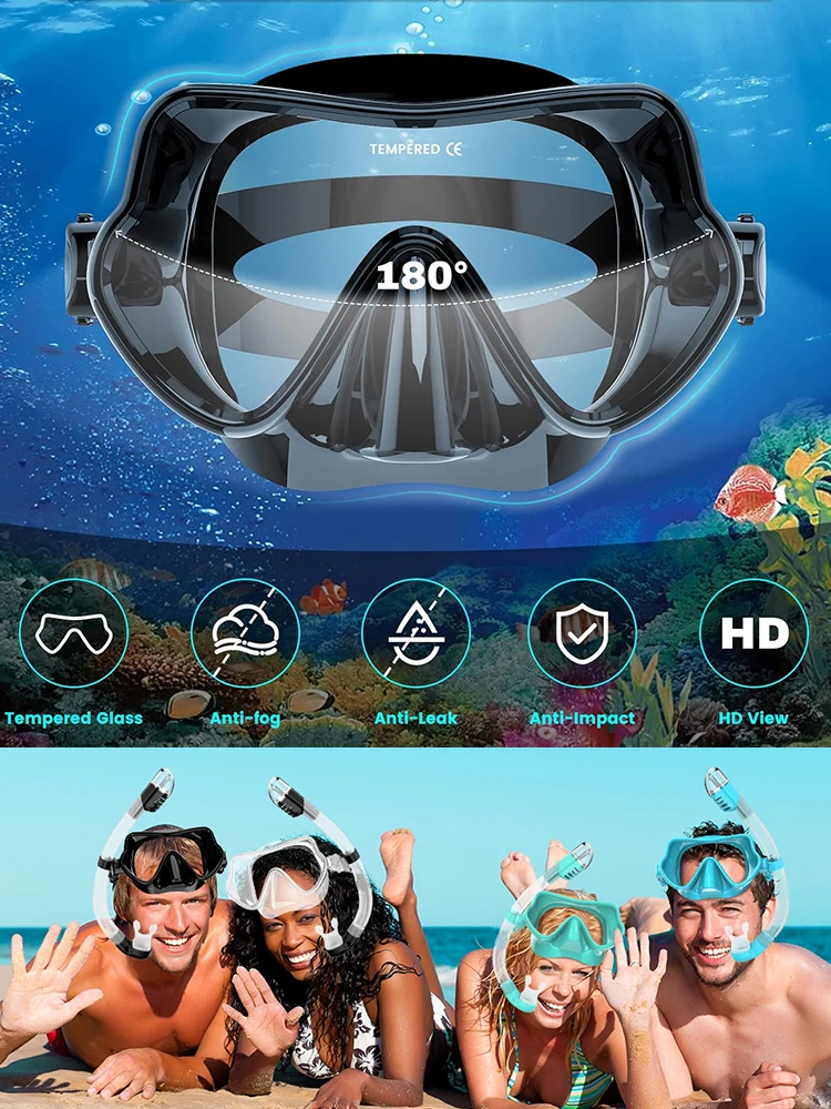 Nueva máscara de buceo, juego de snorkel para adultos, vidrio templado, equipo de snorkel panorámico profesional, Kit de snorkel de Entrenamiento de natación