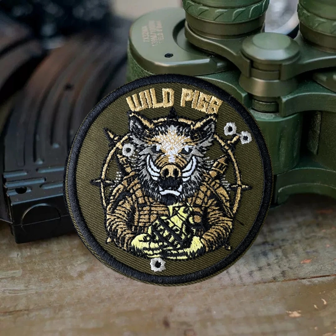 Parches de gancho y bucle bordados de cerdos salvajes, pegatinas de insignia de moral táctica para accesorios decorativos en mochilas - imagen 3