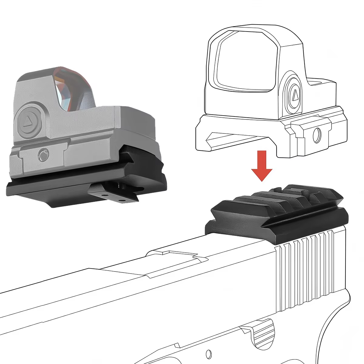 Placa de montaje táctica Picatinny 4 ranuras para mira punto rojo Glock - imagen 2