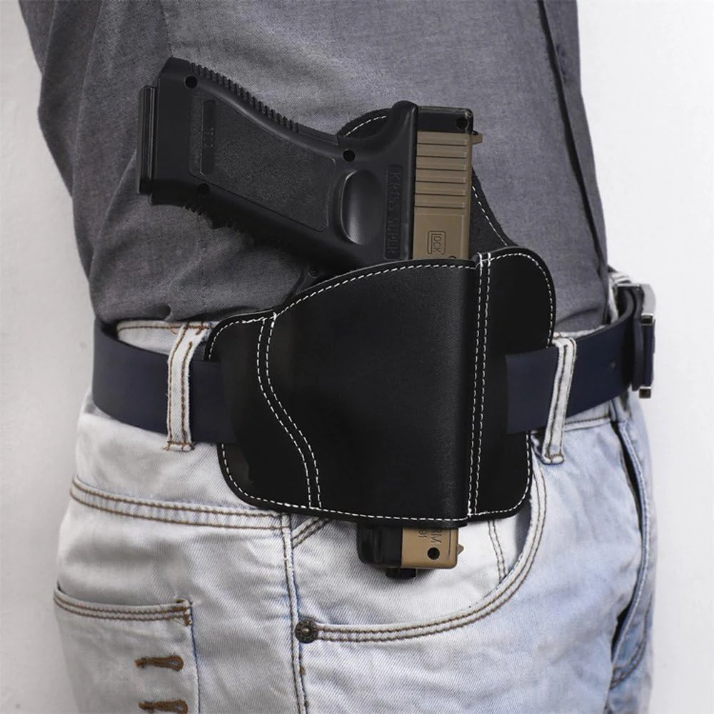 Funda táctica para cinturón de pistola de cuero OWB, funda para panqueques de transporte oculta con 3 ranuras para Colt 1911 Glock Sig Sauer Remington Ruger y más - imagen 3