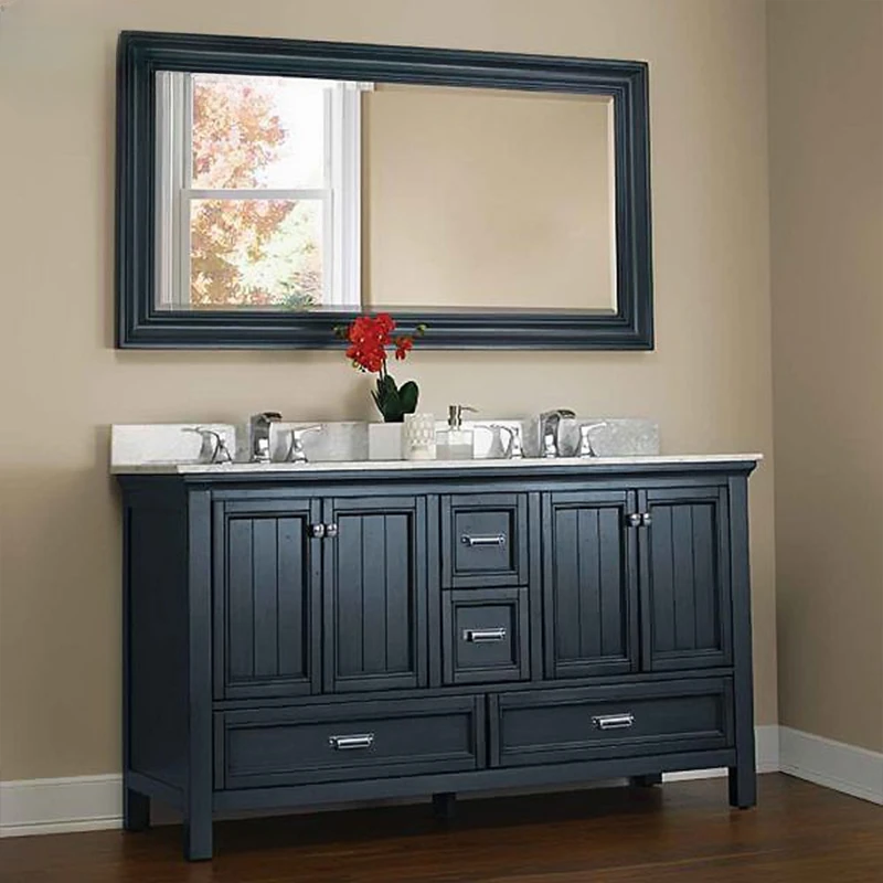 Mueble de baño vintage de estilo americano, combinación de suelo de madera maciza, lavabo doble, lavabo de mármol para lavar la cara - imagen 2