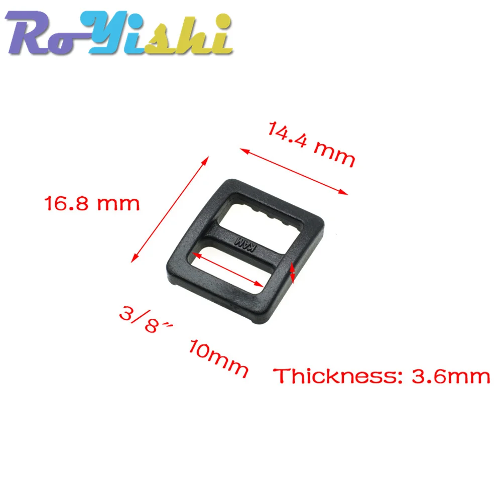 Deslizador de plástico de 100 pulgadas, hebillas ajustables trideslizantes, correas de mochila, 10mm, color negro, 3/8 unids/lote por paquete - imagen 2