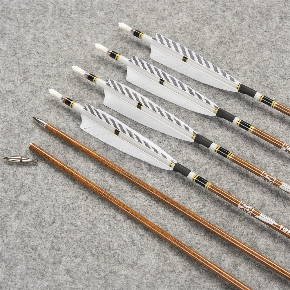 Flechas de carbono para arco con plumas reales a rayas negro/blanco - imagen 2