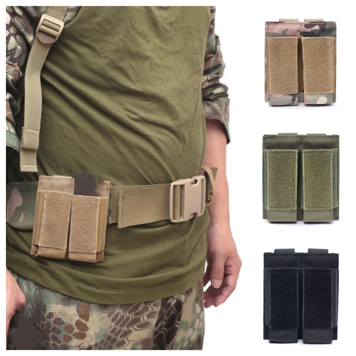 Bolsa para revistas de 9mm, bolsa para revistas de pistola, pistola táctica de dibujo rápido MOLLE, bolsa doble Mag, Kit de herramientas EDC, accesorio de caza