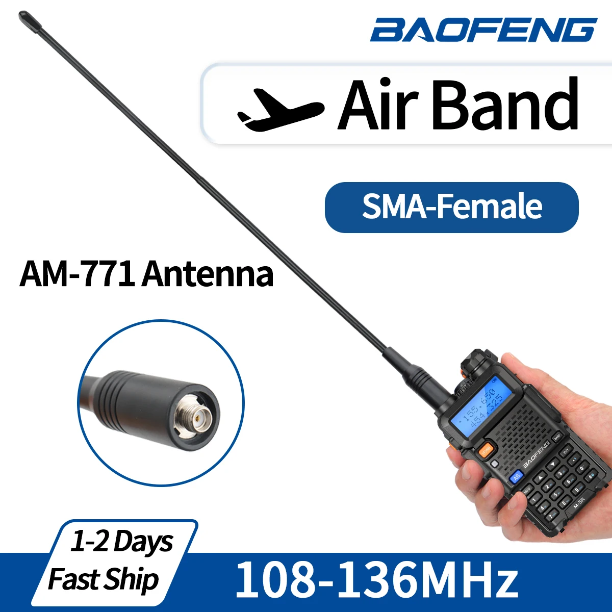 AM-771 banda aérea SMA-antena hembra 108-136MHz para Quansheng UV K5 (8) K6 Baofeng UV 5RH 21 PRO V2 UV-98 Walkie Talkie Ham Radio