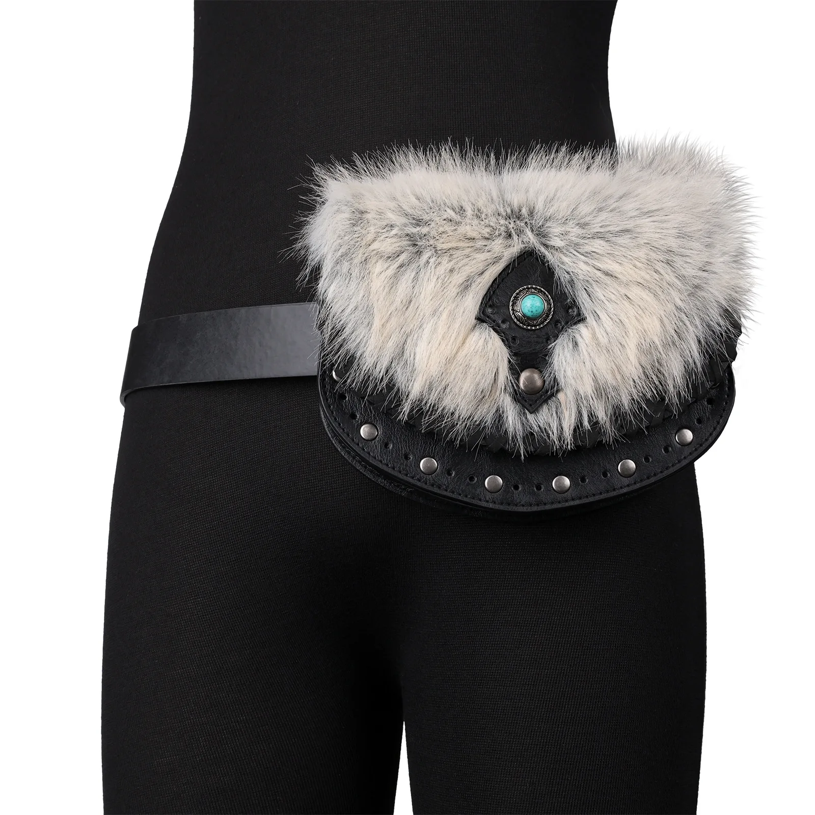 Bolso decorativo medieval turquesa: bolso de accesorios de cosplay retro de estilo nórdico (marrón/negro opcional) - imagen 4