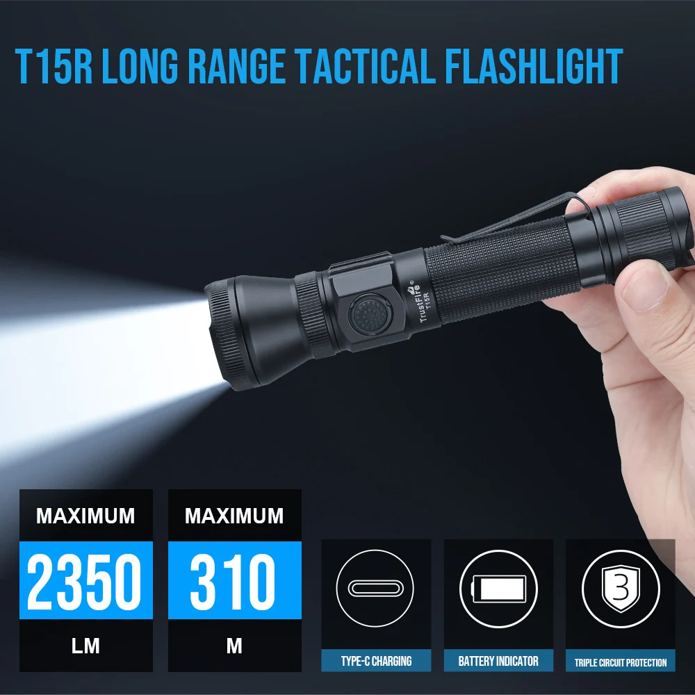 Trustfire-linterna táctica militar T15R, 2350 lúmenes, potente tipo C, recargable por USB, 18650 LED, lámpara táctica militar recargable - imagen 2