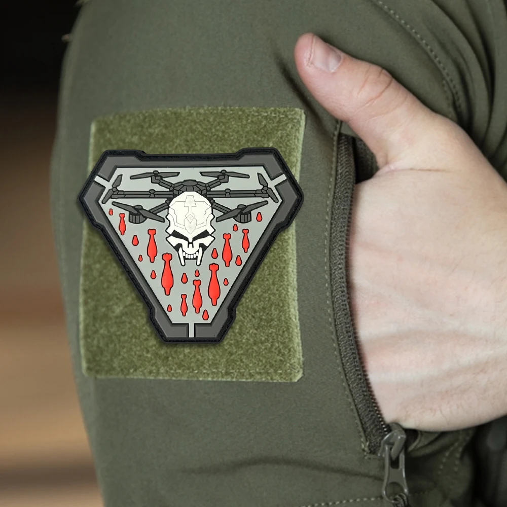 Parche táctico Droneskeleton Missile Morale, gancho y bucle de PVC, equipo divertido del ejército, pegatina para mochila para ropa, brazalete militar - imagen 3