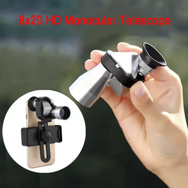 Telescopio Monocular con visión nocturna para teléfono móvil, Mini telescopio de bolsillo con Zoom, binoculares para caza al aire libre y Camping, 8x20 - imagen 2
