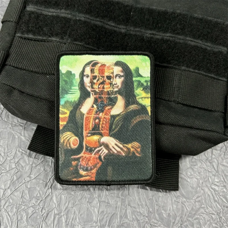 Insignia de moral en capas de Mona Lisa, parche impreso en ropa, gancho y bucle, parches tácticos militares, pegatina para mochila