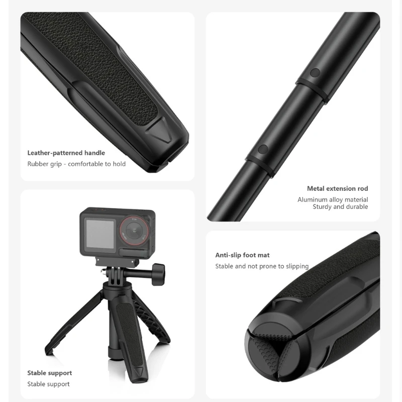 Trípode Selfie extensible de aluminio con postes de 3 secciones, soportes para cámara de teléfono, mango compacto para viajes Vlog K1KF