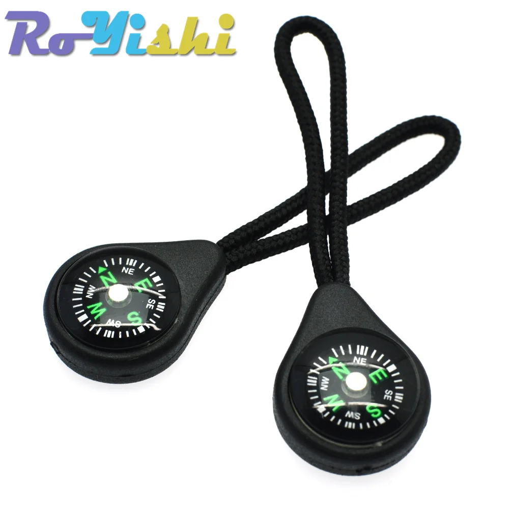 Compass Zipper Pull con correa para mochila, traje de gimnasio, accesorios de ropa, negro, 5 unids/lote por paquete