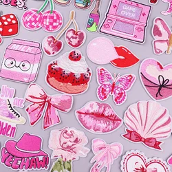 Parche bordado dulce Rosa para planchar infantil para jeans