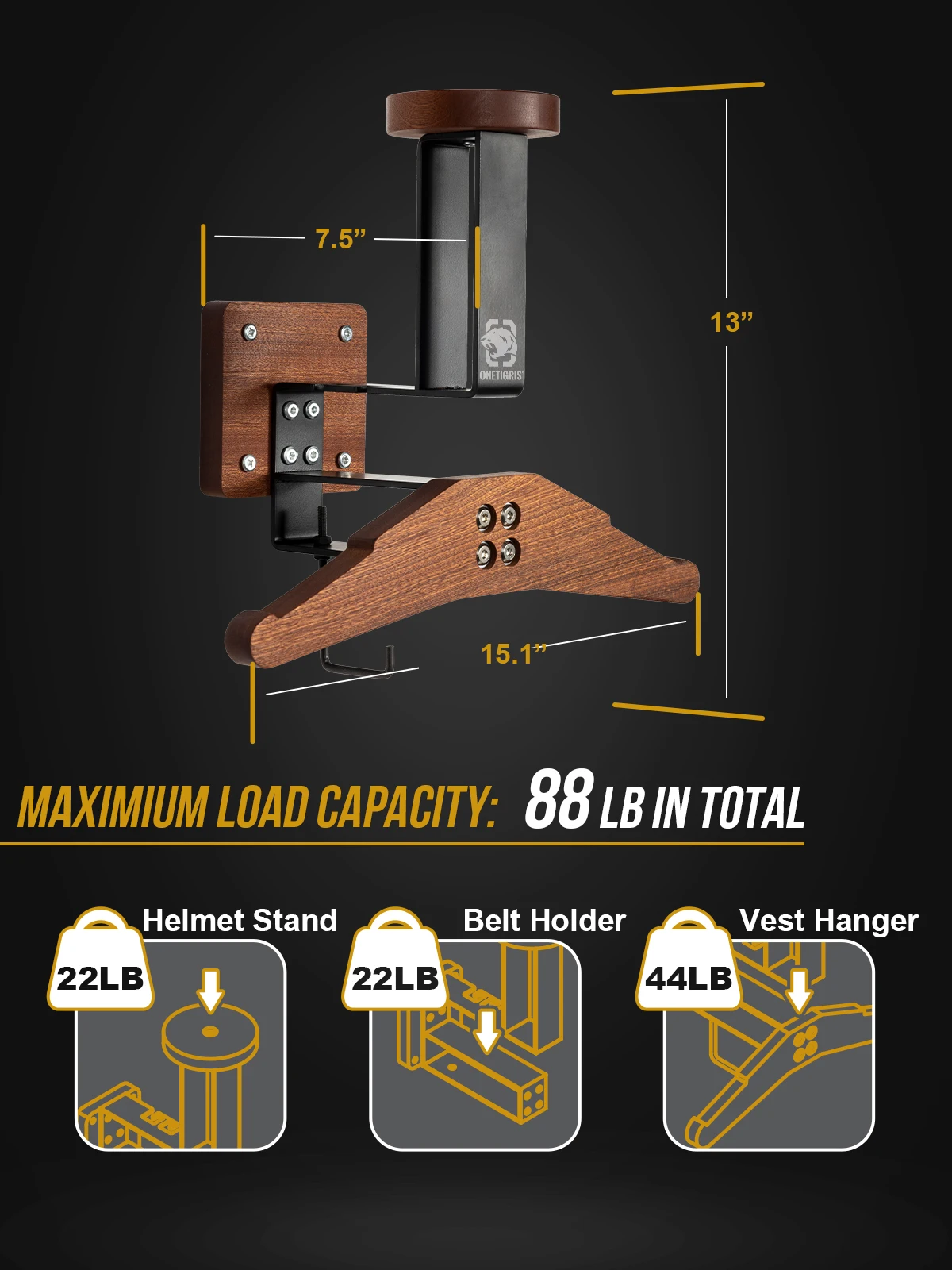 ONETIGRIS Soporte de pared para equipo táctico, colgador de placa para estante de equipo de policía, organizador de pared para equipo de ciclismo de fútbol y motocicleta - imagen 3