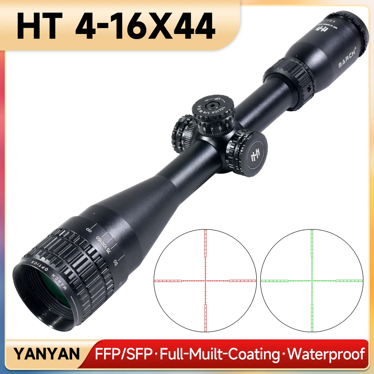 MARCH HT 4-16X44AOE mira táctica retícula RGB iluminado reflejo Airsoft mira óptica telescopios de caza 11mm/20mm montaje en riel