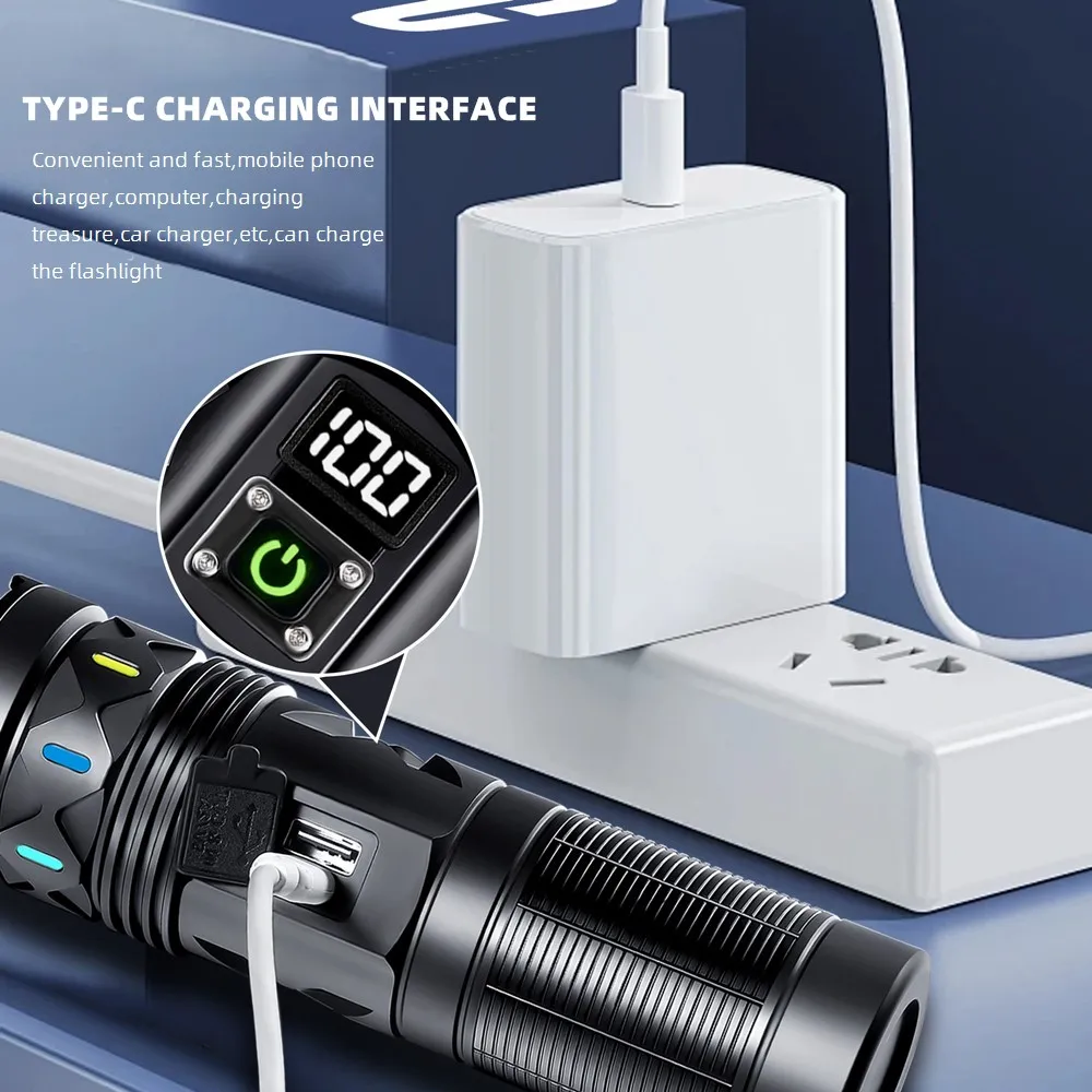 Linterna LED de alta potencia con Zoom de 5000 lúmenes, recargable por USB, para exteriores, caza, Camping, pesca, potente antorcha de iluminación - imagen 5