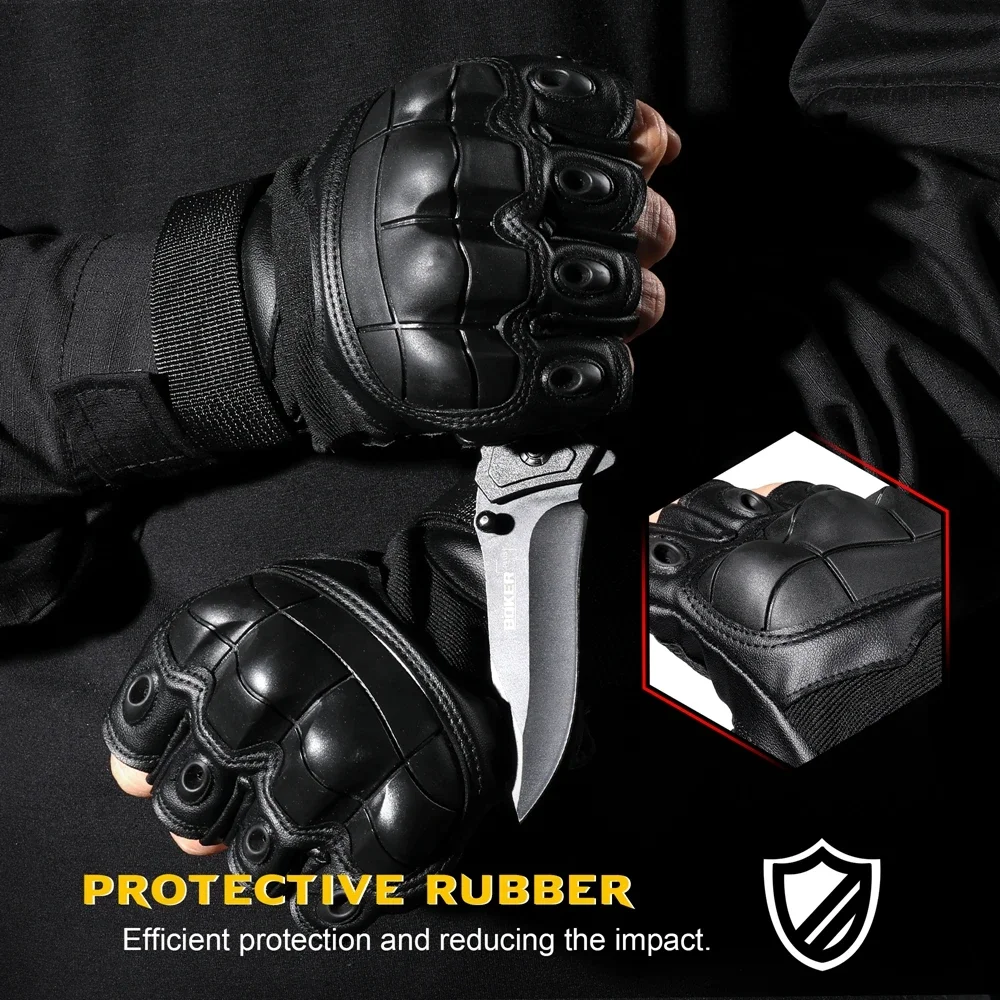 Guantes tácticos de medio dedo para hombre y mujer, de cuero PU, antideslizantes, sin dedos, para caza, Paintball, trabajo al aire libre - imagen 4