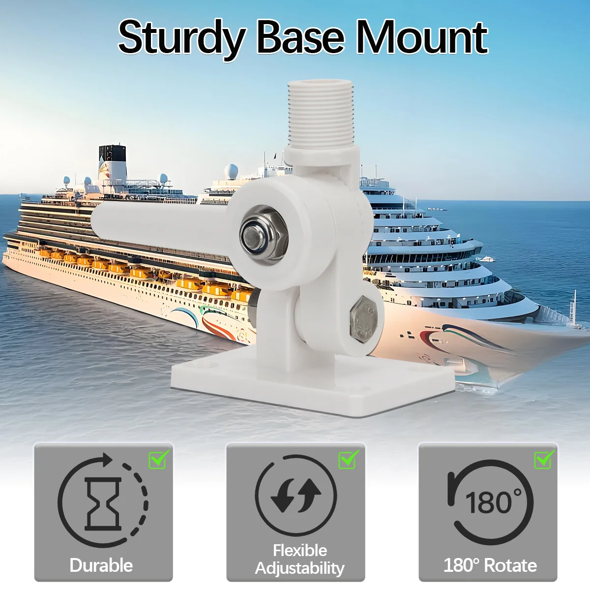 ABBREE VHF Antena marina Conector PL259 de protección contra óxido de fibra de vidrio impermeable con 180 °   Soporte de base giratoria para yate y barco - imagen 5