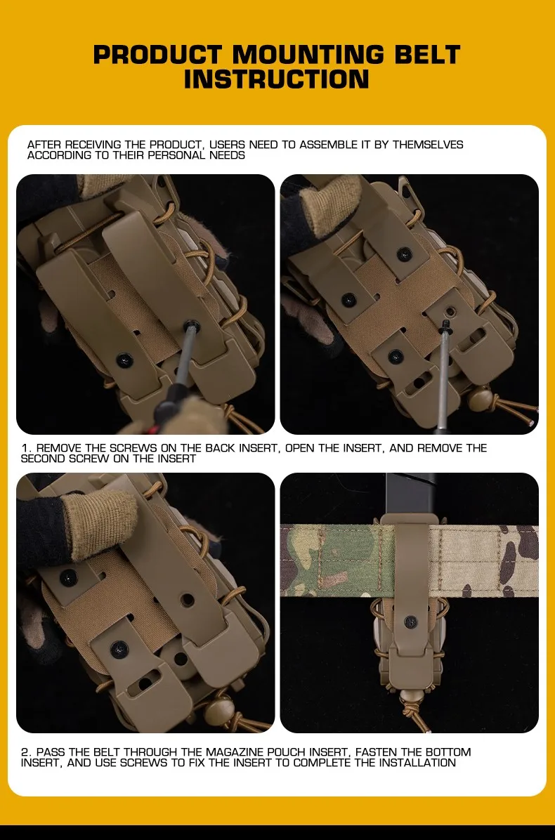 Bolsa para revistas de 9mm, cordón elástico ajustable para exteriores, funda para revistas Molle de caza y tiro de expansión de 9mm/45acp - imagen 2