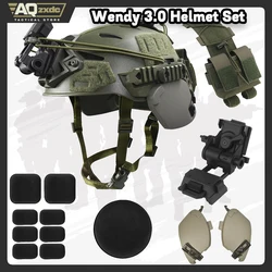 Juego de casco Airsoft con correa para la barbilla ajustable Rail 3,0/cubierta lateral protectora para los oídos/montaje de visión nocturna y bolsa para batería para casco