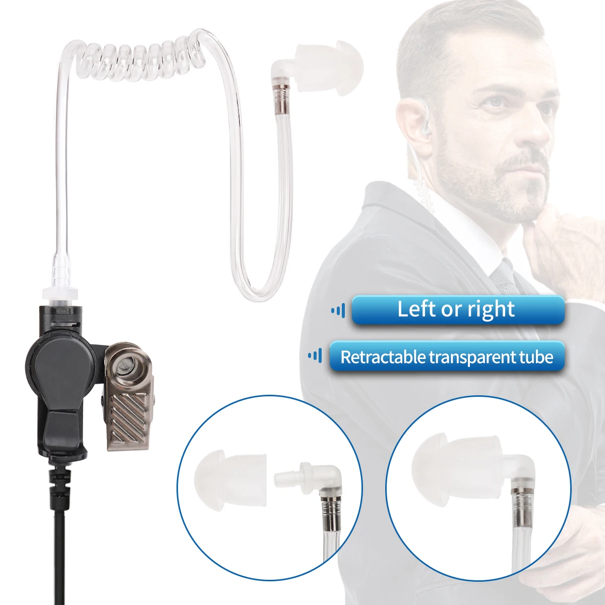 ABBREE-auriculares Walkie Talkie de 2 pines con enchufe M, auricular de tubo acústico de aire oculto con micrófono, PTT grande para Radio bidireccional Motorola - imagen 4