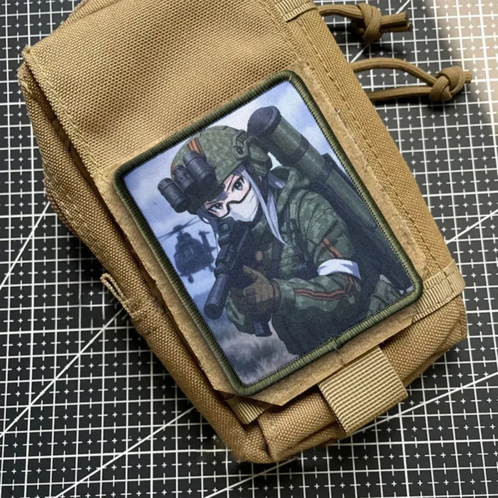 Parches de Meme de Chica de Anime, parche de gancho y bucle, brazalete moral, insignia de moral del ejército militar, pegatinas tácticas para mochila - imagen 5