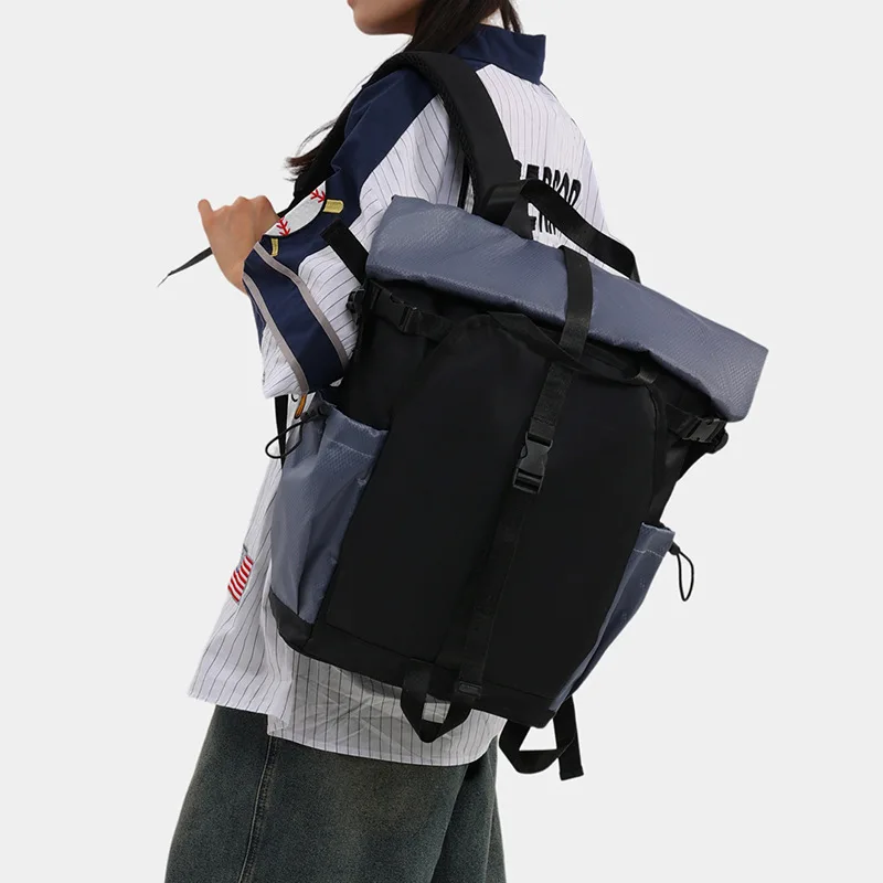 Mochila de viaje con tapa enrollable para gimnasio, senderismo al aire libre, Camping, pesca, mochila para hombres y mujeres, bolsas de pecho, escalada con personalidad - imagen 3