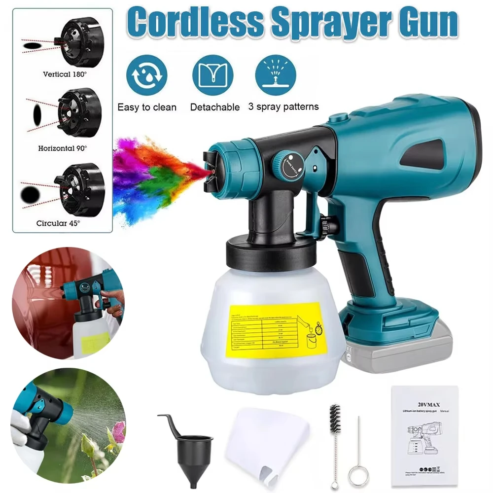 Pistola pulverizadora eléctrica para Makita/Bosch/Dewalt/Milwaukee/Ryobi, pistola pulverizadora de batería de iones de litio de 18V, pulverizador de pintura, valla, pistola eléctrica Cordle - imagen 3